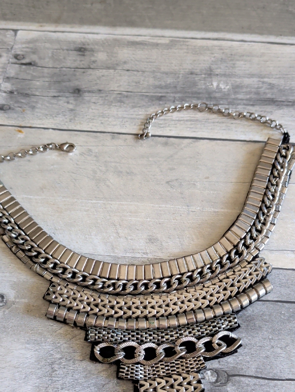 Heavy Metal Silvertone Statement Multi-Chain Bib Necklace - Women Jewelry